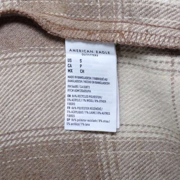 AEO American Eagle Fleece Plaid Shacket Womens SM Tan White Oversized Jacket - Picture 11 of 12